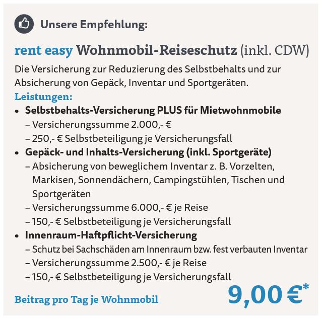 rent easy Wohnmobil Reiseschutz